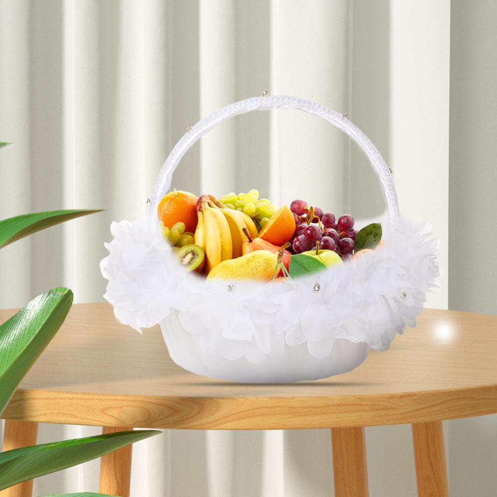 Chiffon Flower Basket Lace Rhinestone Flower Basket Elegant Lace Handle Flower Wedding Boys Girl Basket Hand Flower Basket