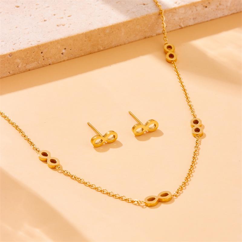 Fashion Korean Style Gold-Plated Stainless Steel 8-Shape Necklace, Earrings & Bracelet Set