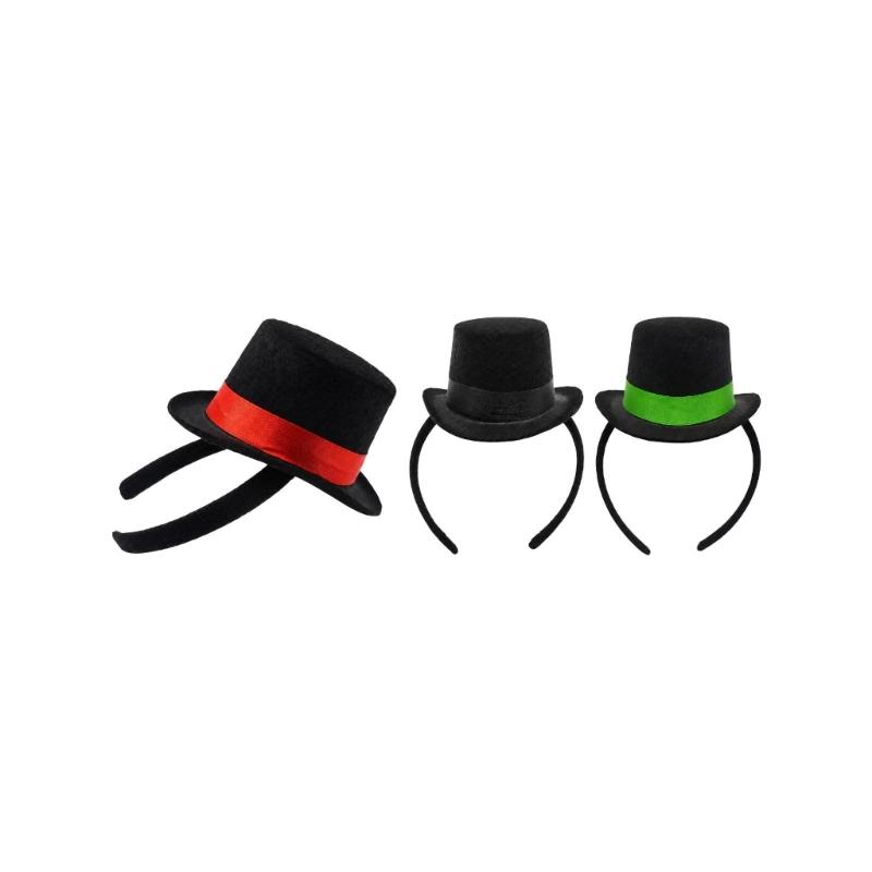 Fascia Mini Cappello con Bordino in Nastro e Corpo Cappello Nero in Tessuto Non Tessuto per Costumi da Festa e Look per Servizi Fotografici a Tema