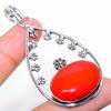 Italian Red Coral Gemstone Handmade 925 Sterling Silver Jewelry Pendant 2.60"