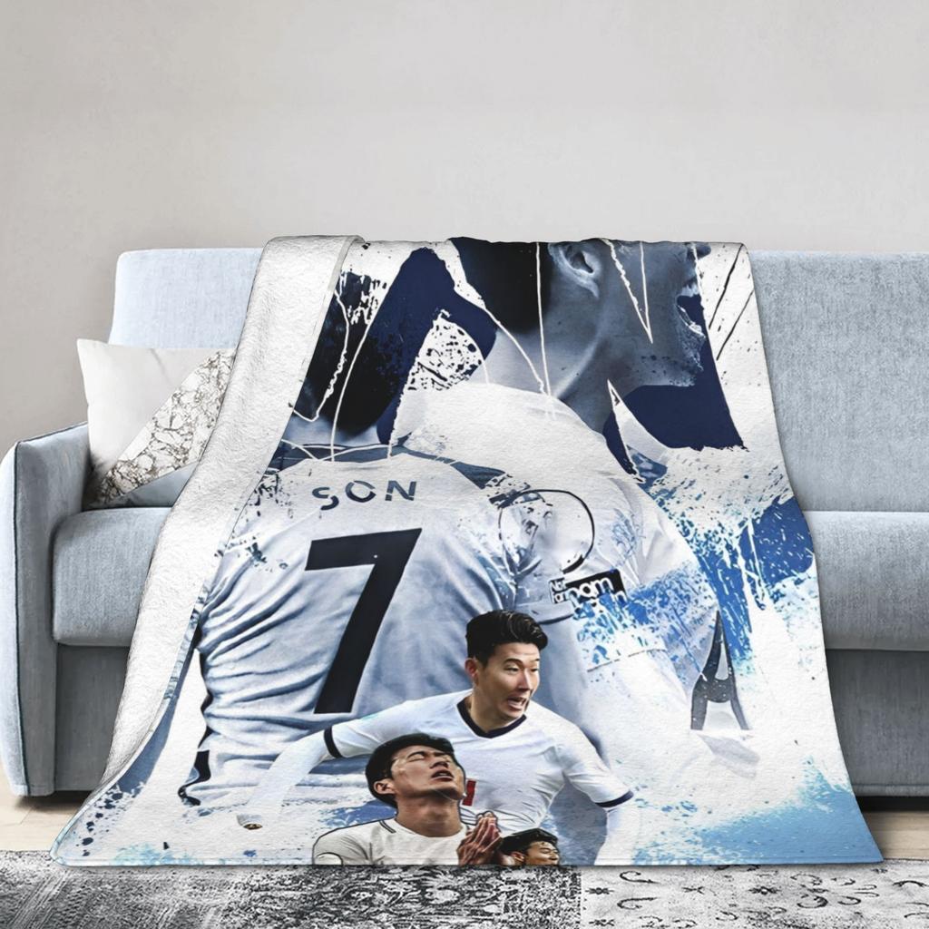 Son Heung-Min Soccer Football Fleece Throw Blankets Number 7 Blanket for Home Bedroom Lightweight Bedroom Quilt
