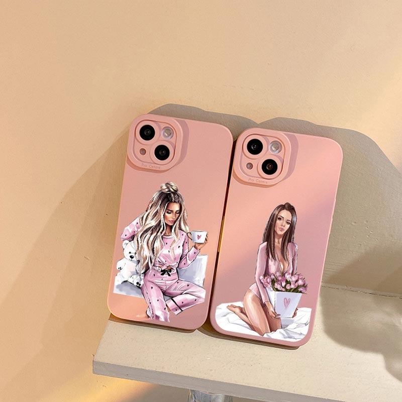 Young Girl Pattern Phone Case for iPhone 11 12 13 Pro Max 14 15 Plus Pro Max 7 8 Plus SE 2020 X XR XS Soft Silicone Cover Fundas
