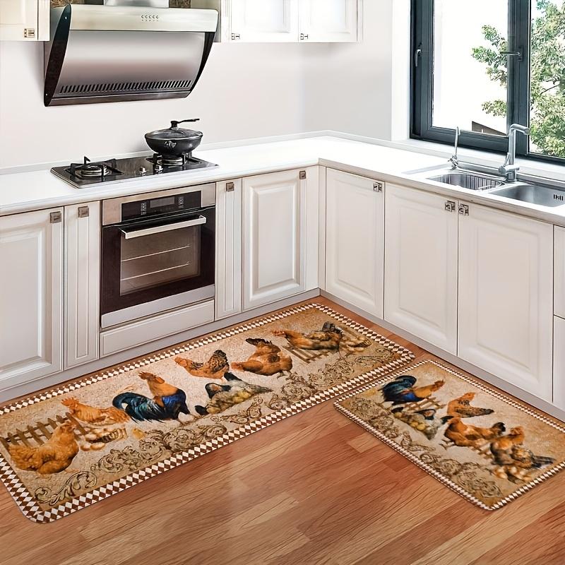 1 Stück Landhahn Muster Fußmatte Modern Küche Polyester Teppich Rutschfest Bunt Indoor Teppich, Für Zuhause Badezimmer Schlafzimmer Wohnzimmer Dekor