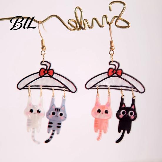 Cute Animal Dangle Drops 1 Pair Cat Drop Earrings for Women, 2D Acrylic Cartoon Kitten Casual Daily Wear Jewelry Hang On Clothes Hanger Earrings,