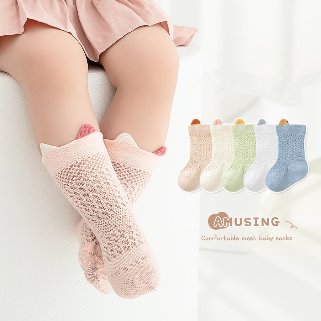 Babysocken 3 Paar/Packung Sommer dünn Baby Mädchen Junge mittellang Anti-Mücken Baumwollnetz Socken ohne Knochen locker dick Kindersocken 0-3J