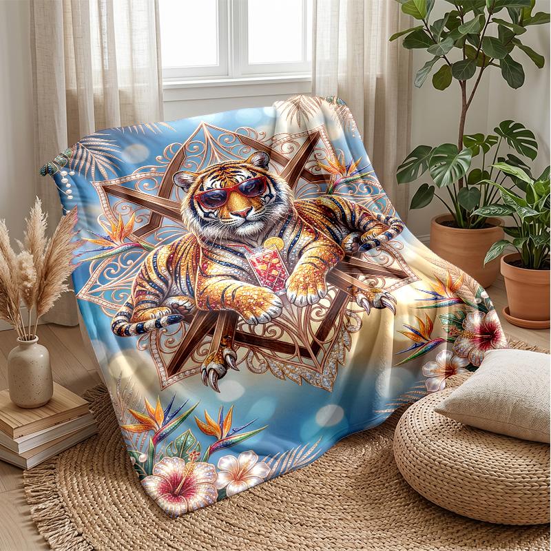 Tiger Majesty In Art Theme Blanket Lightweight Warm Flannel Blanket Decorative Throw Blanket for Home Decoration