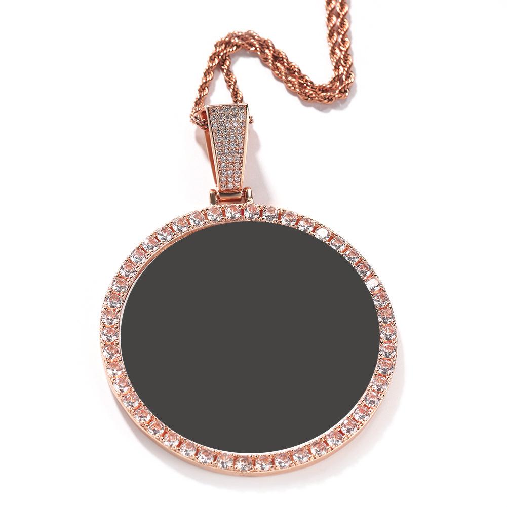 European & American Hip Hop XL Round Photo Pendant Necklace In Gold, Silver, or Rose Gold