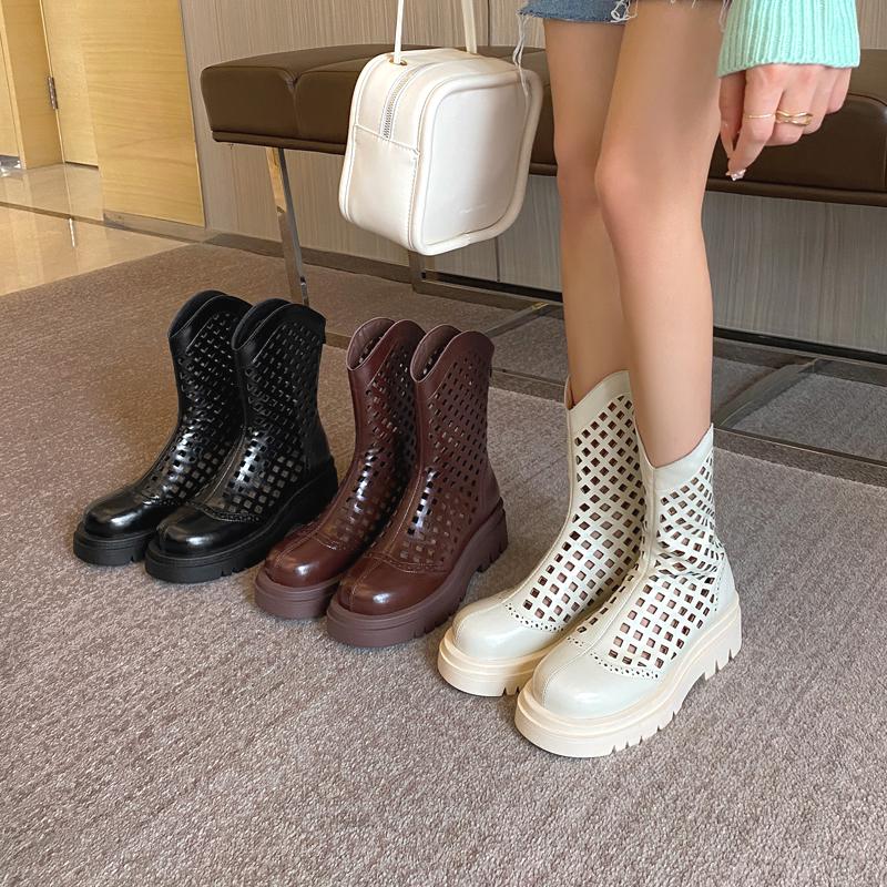 Fashion Women'S Hollow Ankle Boots Platform Spring Summer 2025 New Breathable Hole Hole Western Cool Boots Net Chelsea Boots
