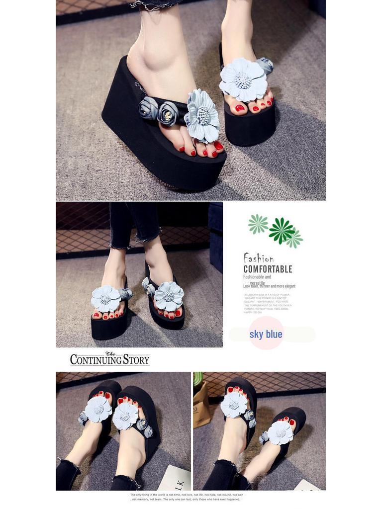 Shanjiao 2025 Women's 11cm High Heel Beach Vacation Flip Flops Sandals