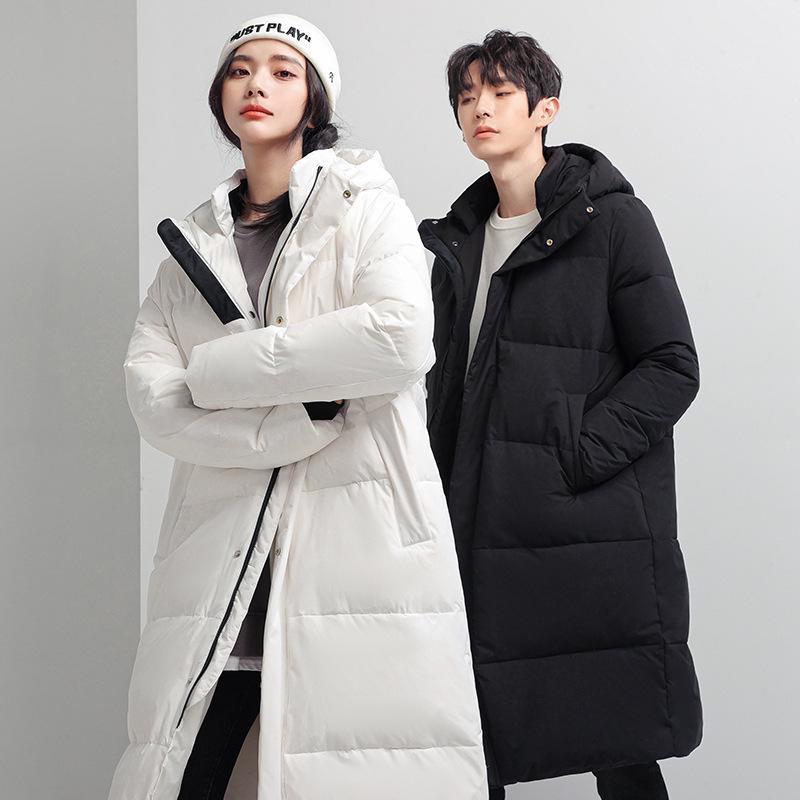 Men's Long Winter Down Jacket - Thick, Warm, Loose Fit, Solid Color, Mid-Length, Over-the-Knee.