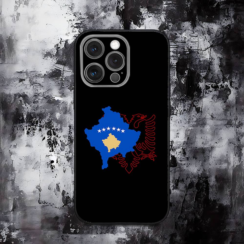 Kosovo Flag Map Phone Case For iPhone 16,15,14,13,12,11,Pro,Max,Plus,X,XS,SE,E,Mini,Soft Silicone Black Case