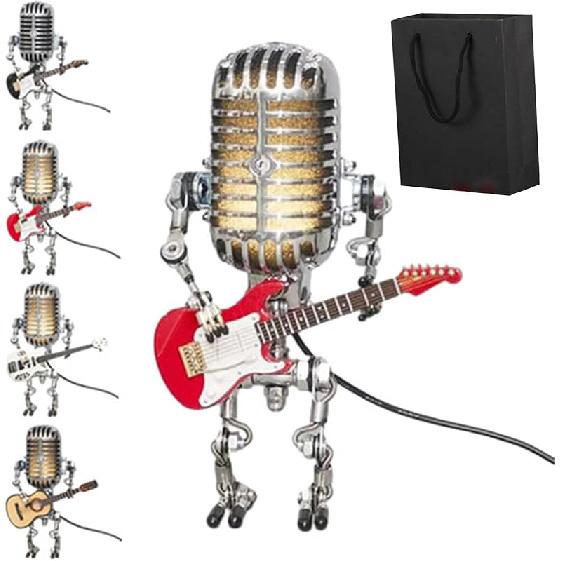 Mic Rockbot, Microphone Desk Lamp, Metal Microphone Mini Guitar Night Light Decoration (Yellow)