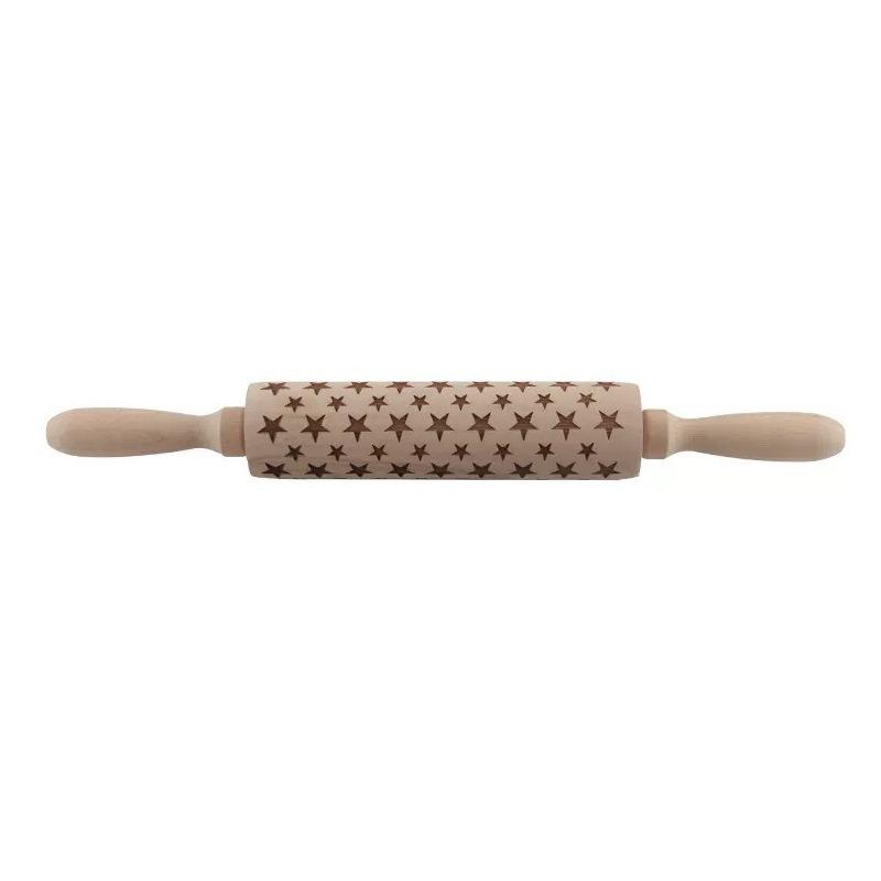 Laser Engraved Christmas Reindeer Wood Rolling Pin for Cookies