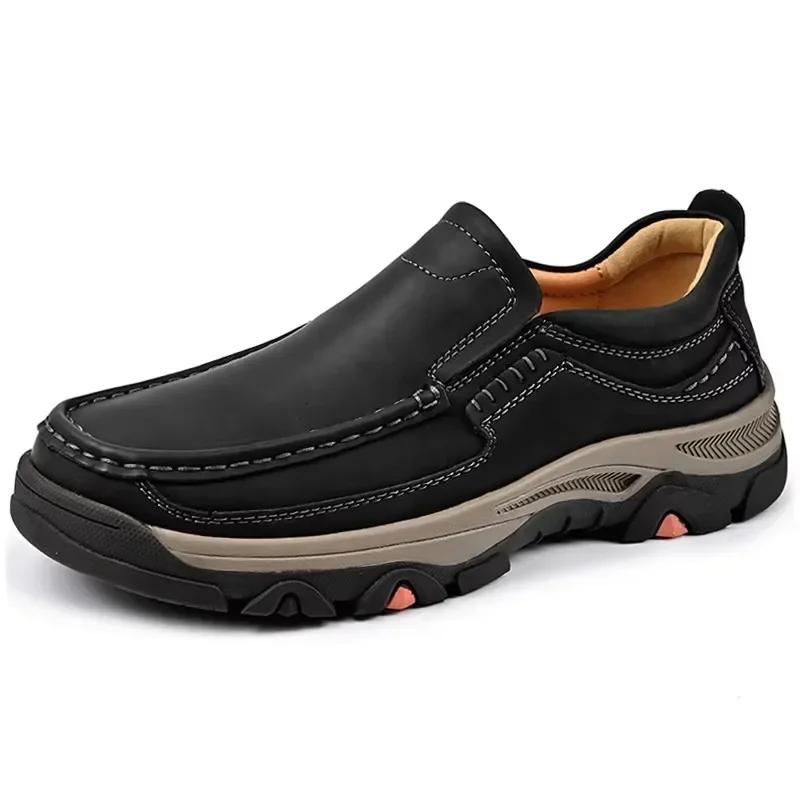 Fashion Fashion Leather Male Loafers Thick Bottom Business Shoes Men Slip-on Leather Mens Casual Shoes Senior Brand Male Hiking Footwear
