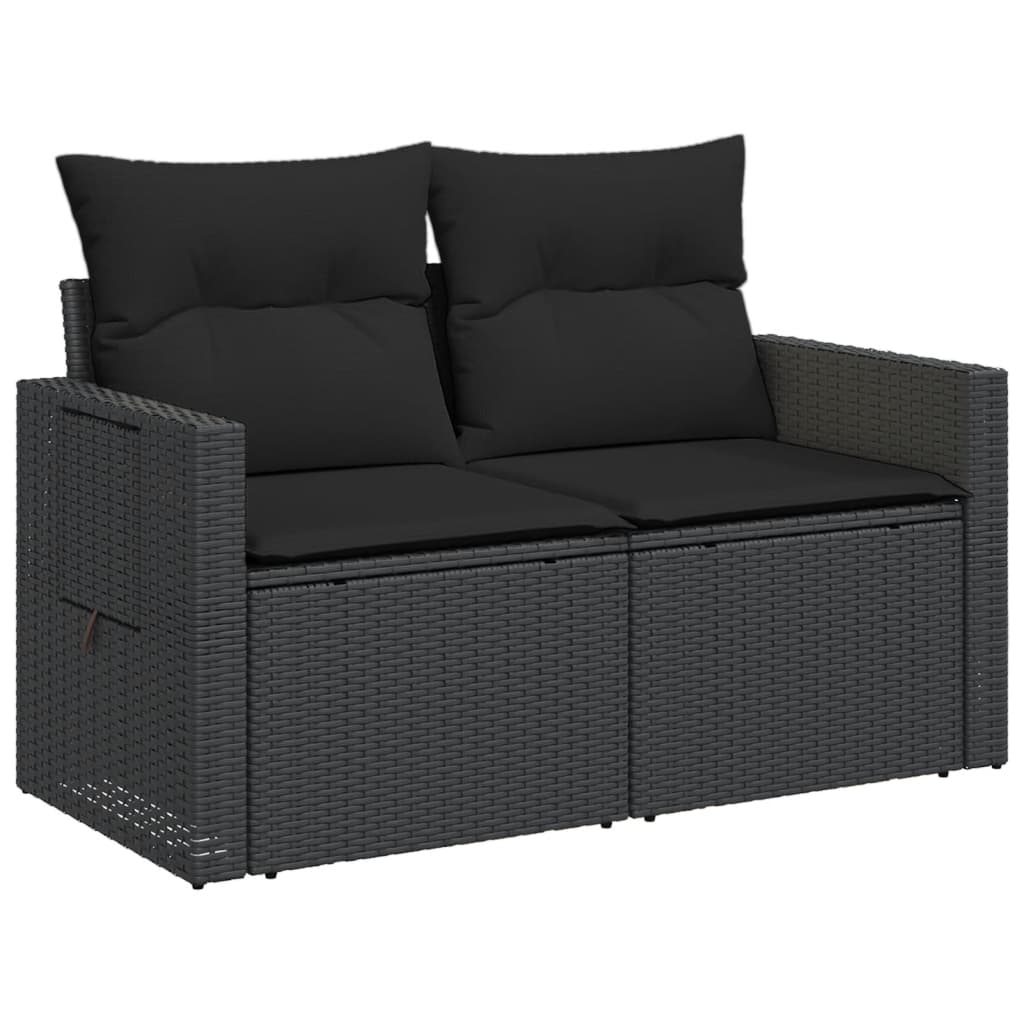 2 Seater Garden Sofa with Cushions Black Poly Rattan