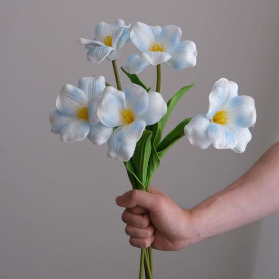 5 Pcs Real Touch Artificial Flower Faux Full Bloom PU Tulip Bouquet with Long Stem for Mother's Day Spring Wedding Centerpiece Floral Arrangement