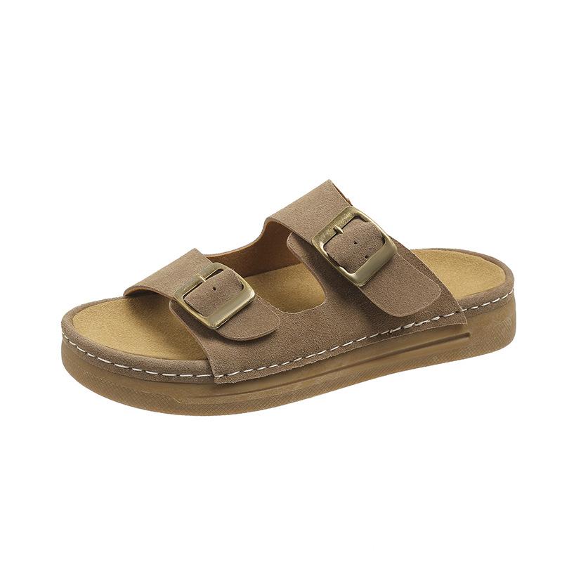 

Кожаное слово со шлепанцами женские носят новые ретро маффины толстая подошва увеличивающая рост сандалии Boken 35 хаки