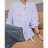 Women's Light Blue Striped Blouse Tie Neck Ruffle Detail Long Sleeve Casual Shirt