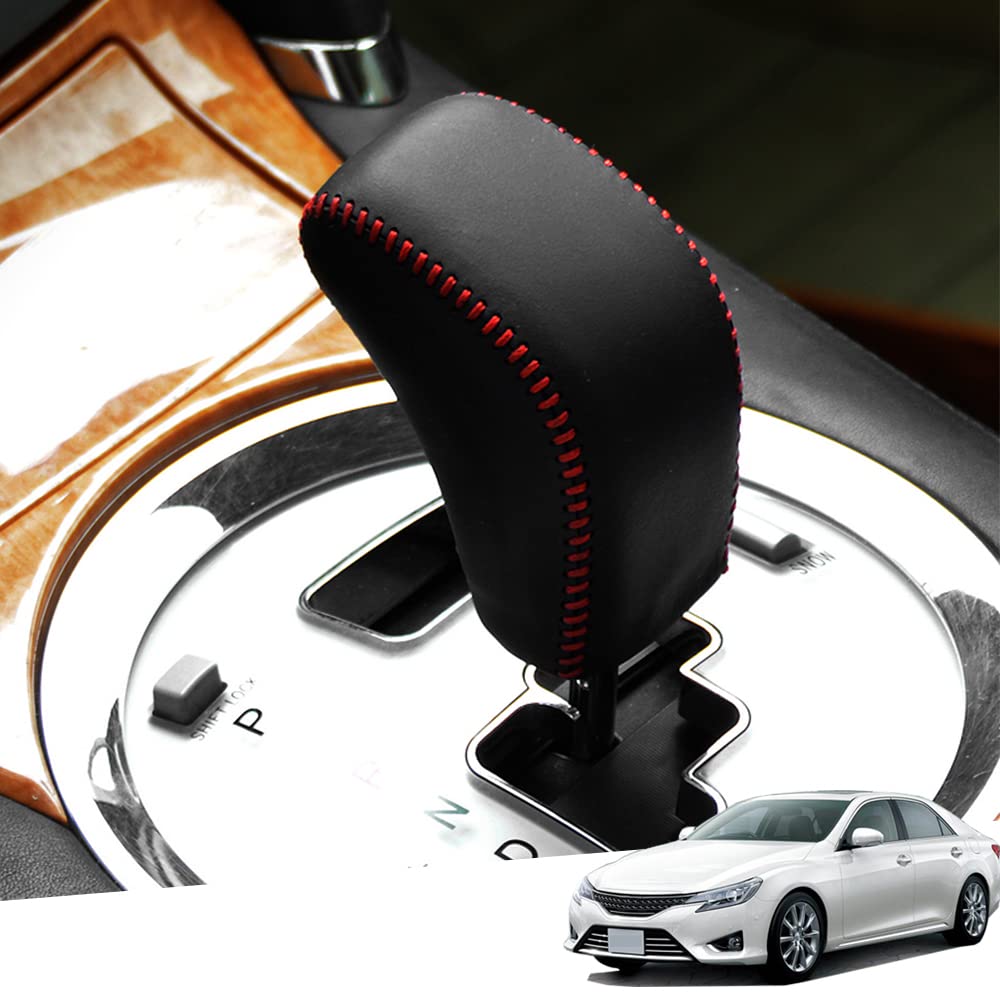 Hearsheng Genuine Leather Shift Knob Cover for Toyota Mark X 120 Series 2004 October Custom Interior Protects Against Easy Design with Red (Mark X)