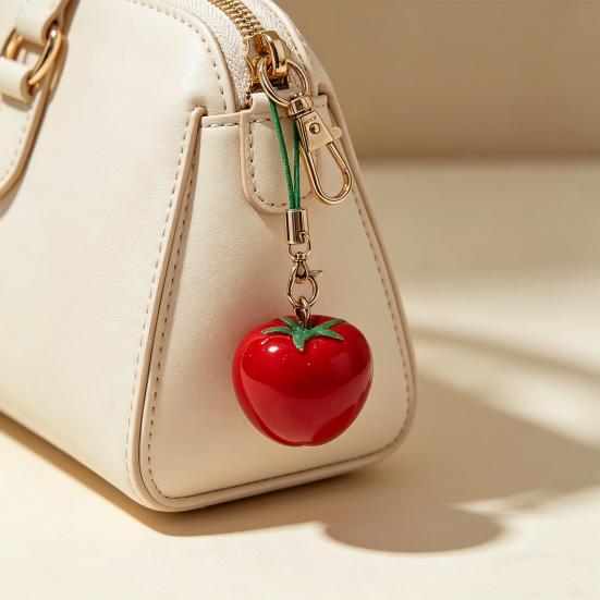 Decorative Pendant with Lanyard 1:1 Realistic Red Tomato Shape Keychain Bag Charm Mobile Phone Hanging
