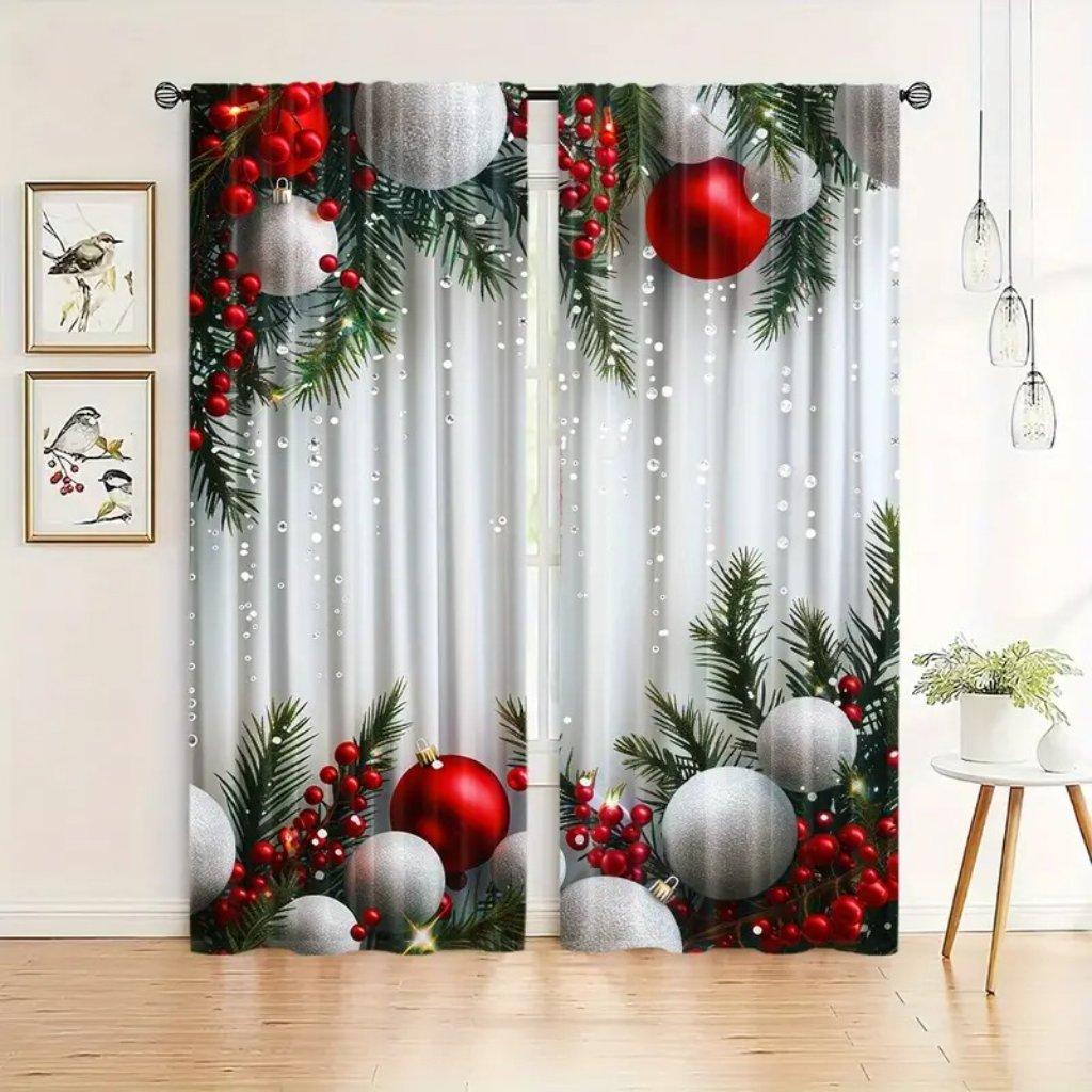 

2pcs Set Christmas Decorative Curtains - Rod Pocket Design, Digital Printed Polyester Drapes for Living Room, Kitchen, Bedroom 2x50W160H(CM)40x63in&Hook