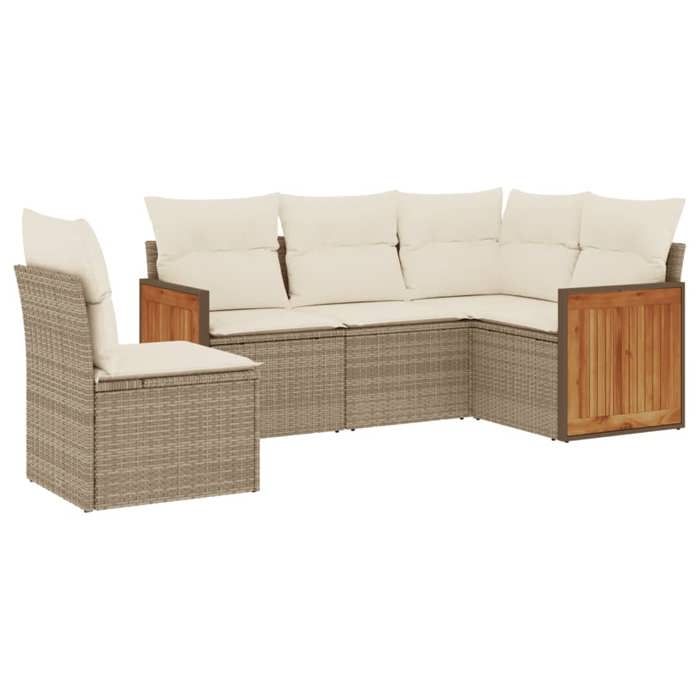 VidaXL Salon de Jardin avec Coussins 5 pcs, Canapés de Patio, Ensemble de Meubles, Mobilier de Terrasse Extérieur, Beige 3260056