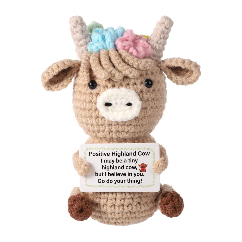 Creative Funny Handmade Crochet Emotional Support Dolls with Positive Energy Card Desktop Ornament Home Decor for Friend Gifts