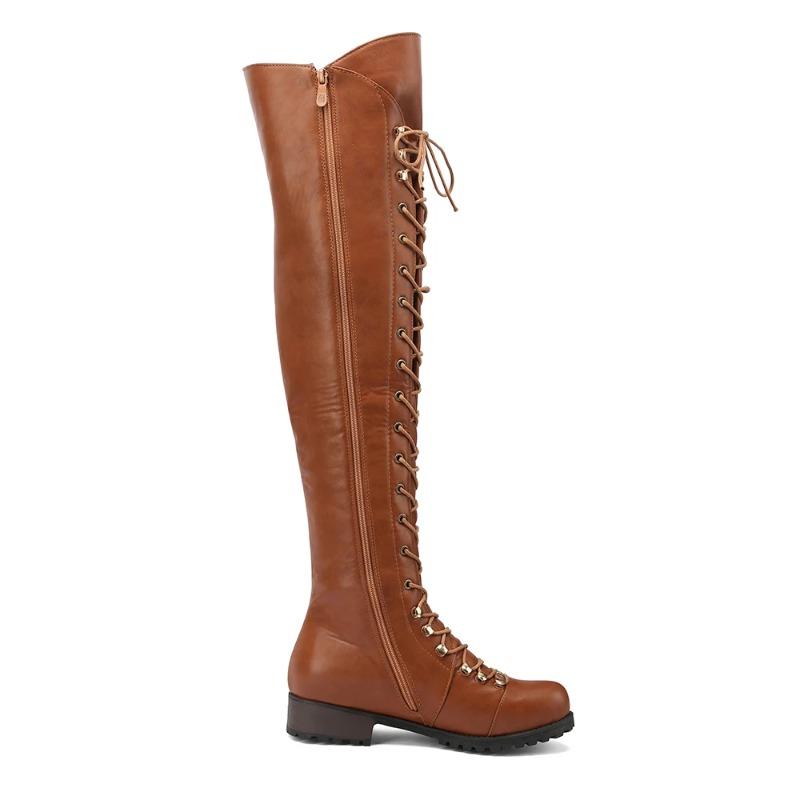 Fashion New Retro Riding Lace-up Women Flat Thigh Boots Western Over The Knee Boots Fashion Women Shoes Round Toe Long Boots Winter 2025
