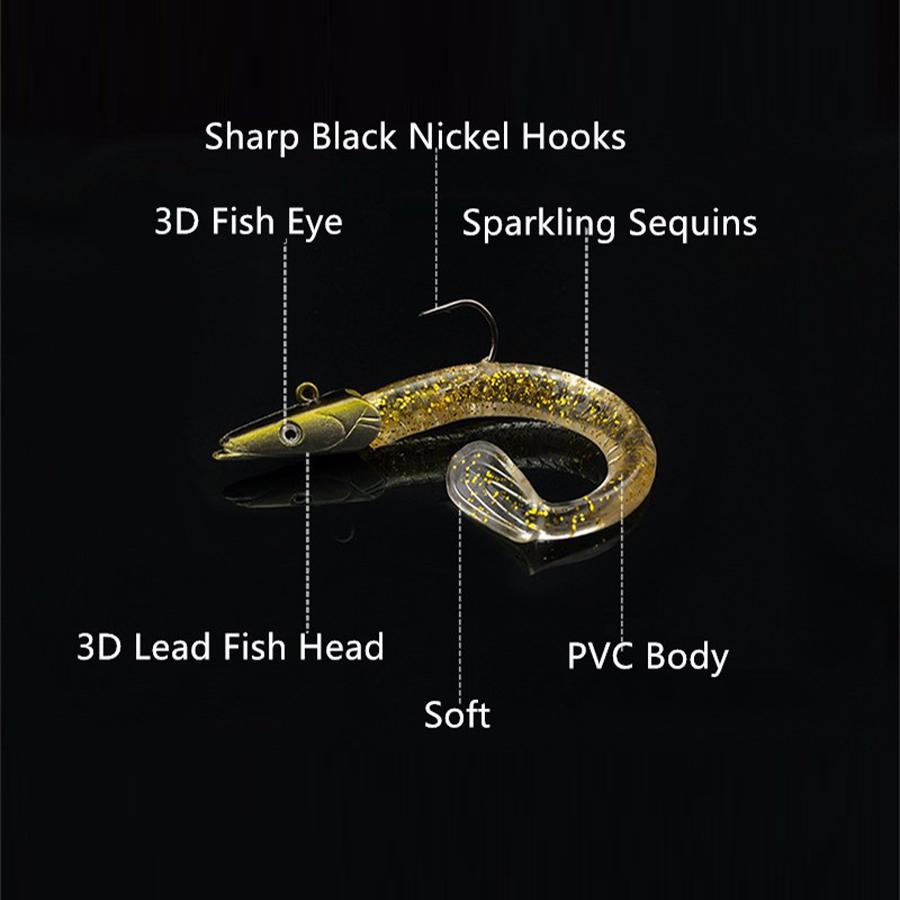 Zacht Kunstaas Glow Crazy Fish Zandworm Wobbler Lokaas met Jigkop Haak Siliconen Zeebaars Snoek Cana Rotsvissen Tandvis Vinyl Vissen 260319