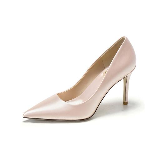 White High Heels Wedding Shoes for Bride Satin Pointed Toe Champagne Bridesmaid Dress Shoes