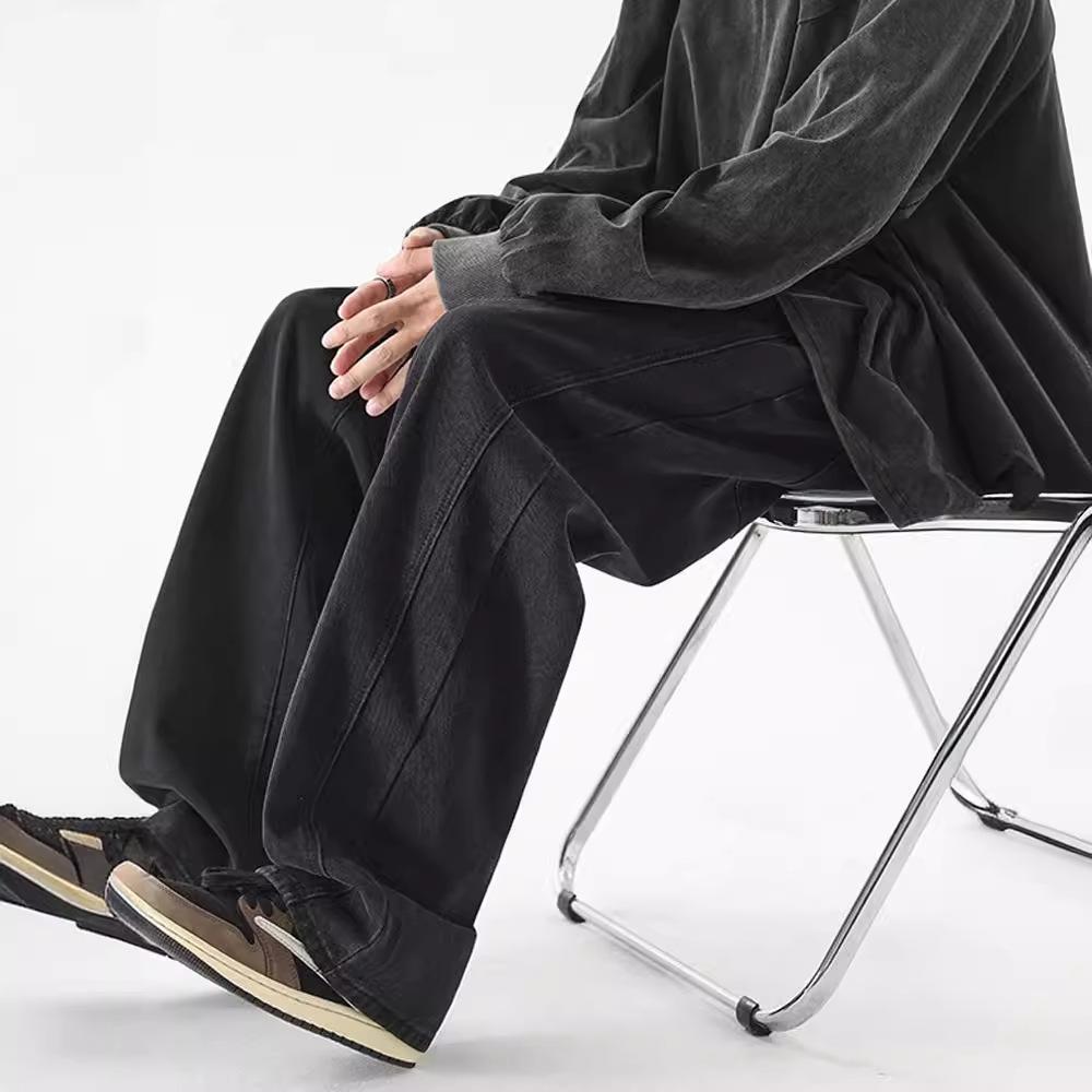 Black Jeans Men's American High Street Trendy Brand Loose Wide-leg Trousers Summer Versatile Straight Retro Heavy Pants