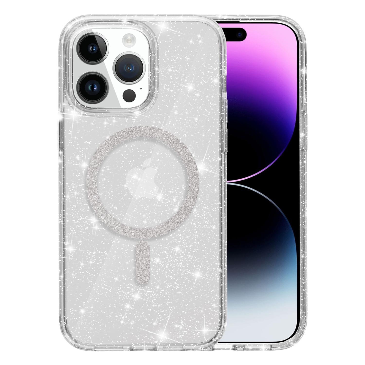 

For iPhone 14 Pro Max Phone Case Compatible with MagSafe Glitter PC+TPU Hybrid Shockproof Cover White