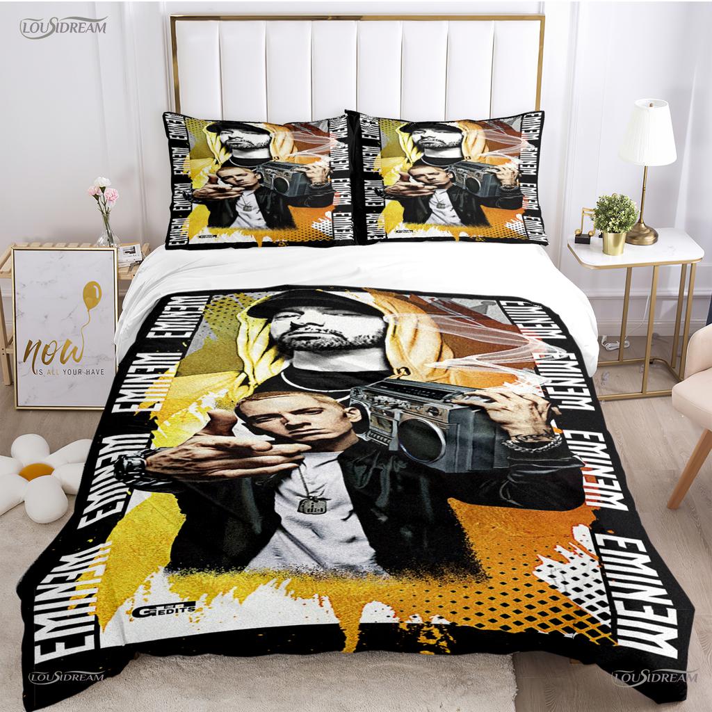 Eminem Cantante Hip-Hop Copripiumino Stagione Unica Matrimoniale Copripiumini e Federe per Adolescenti Singolo/Matrimoniale/Queen/King
