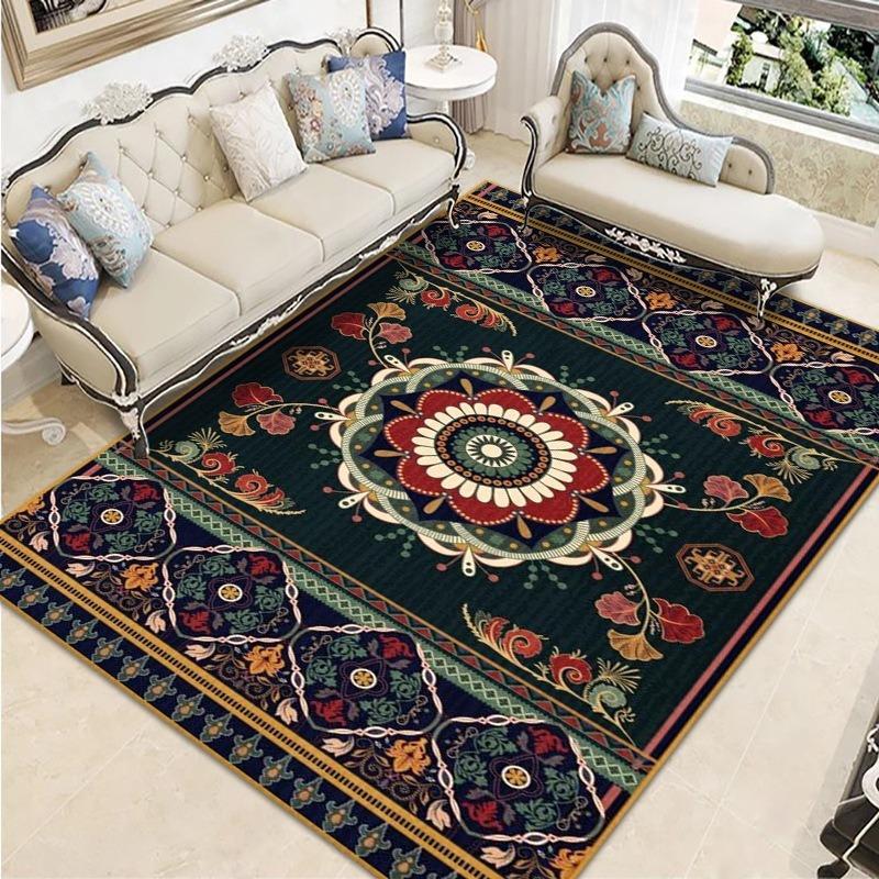 Retro Ethnic Style European-style Living Room Carpet Bohemian Non-slip Coffee Table Carpet Household Easy-to-take Crystal Velvet Carpet