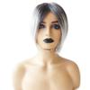 Peluca de mujer de pelo corto, estilo europeo y americano, de fibra química, con cambio gradual de color, color negro y gris, estilo bobo, peluca de pelo corto y liso.