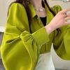 Spring Women's Solid Color Shirt Polo Collar Chiffon Shirt Lantern Sleeve Shirt Top