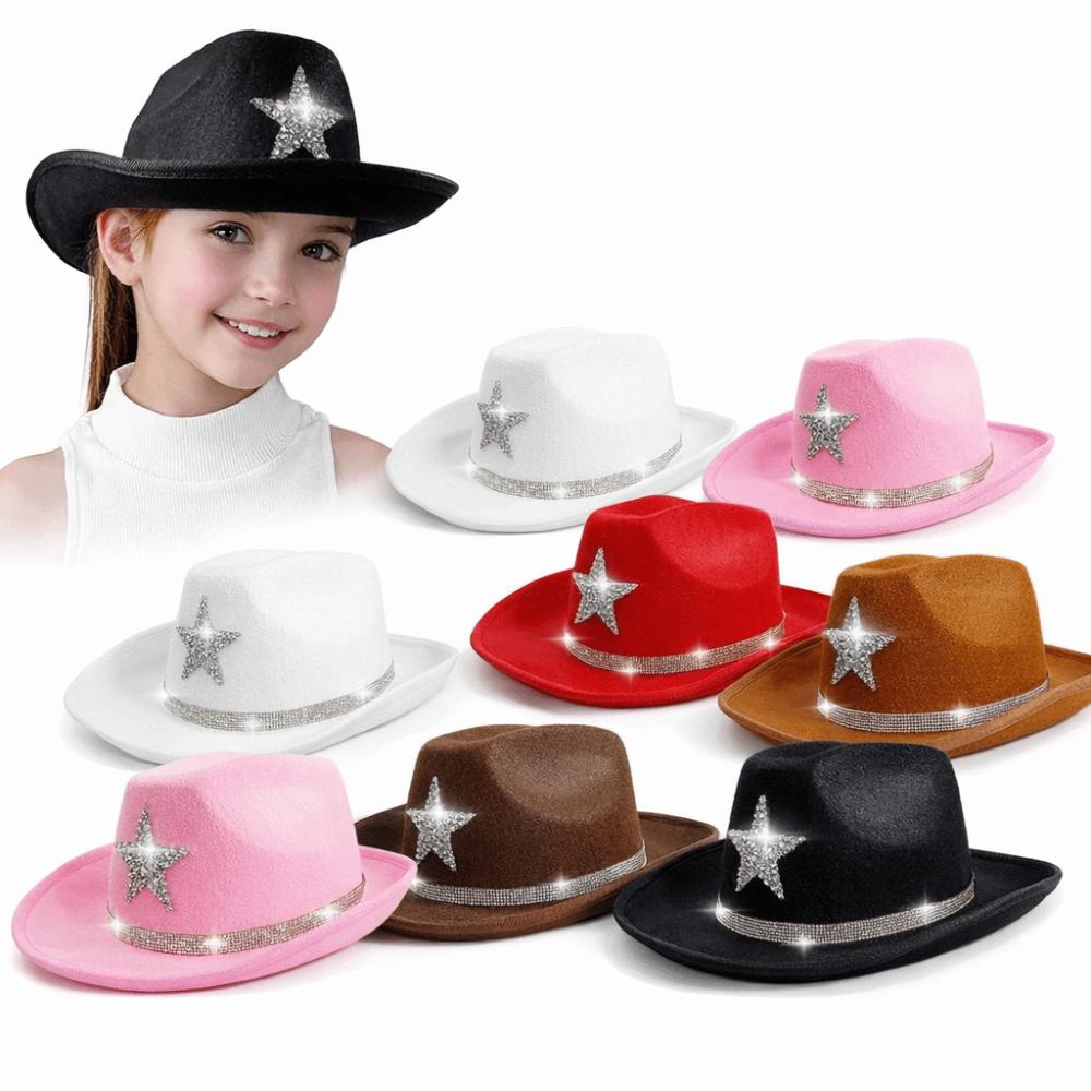 Wide Brim Cowboy Hat Sparkly Star Cowgirl Hat Fashion Jazz Cap  For Dress-Up Party Festival