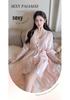 Women's Summer Lace Trim Ice Silk Pajama Set with Built-in Bra