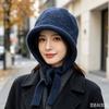 Autumn and Winter Women's Solid Color Lace-up Thermal Cover Hat, Simple and Versatile Knitted Hat, Cold and Warm Ear Protection Hat, Wool Hat