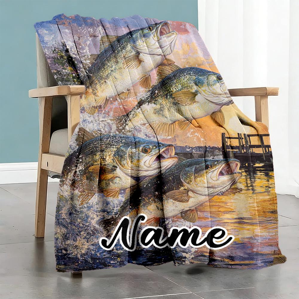 Fishing55 Personalized Text Blanket Multi-purpose Customizable Blanket Ultra-Soft Versatile for Chair Bed Living Room Seaside for All Occasions