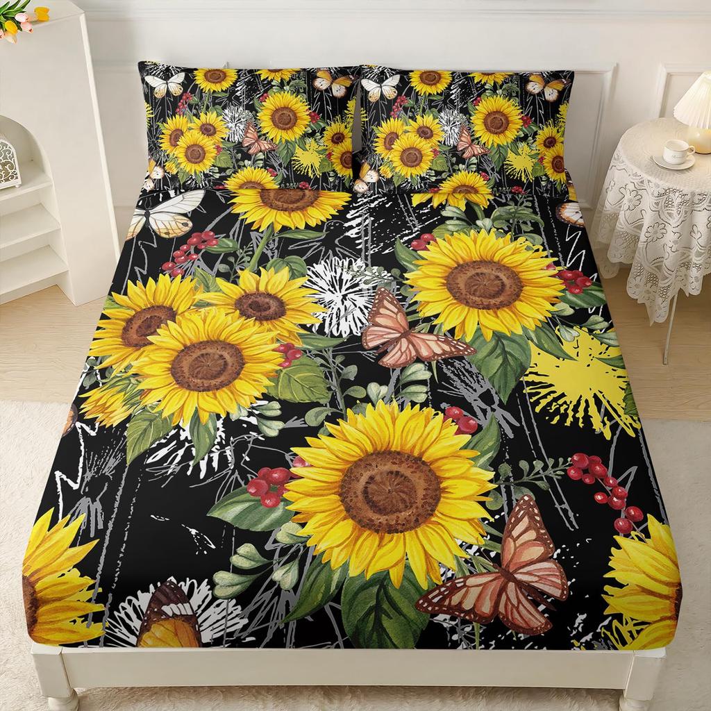 Sunflower Healing Pattern Sheet Three-Piece Digital Printing Bedding Sheet Three-Piece Sheet Children Adult