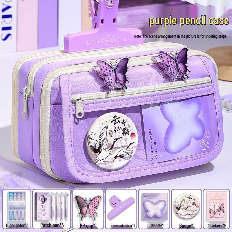 Lila Vintage Schmetterling Federmäppchen Geschenkset: Praktische, Multifunktionale Schreibwaren für Abschluss und Studienbedarf.