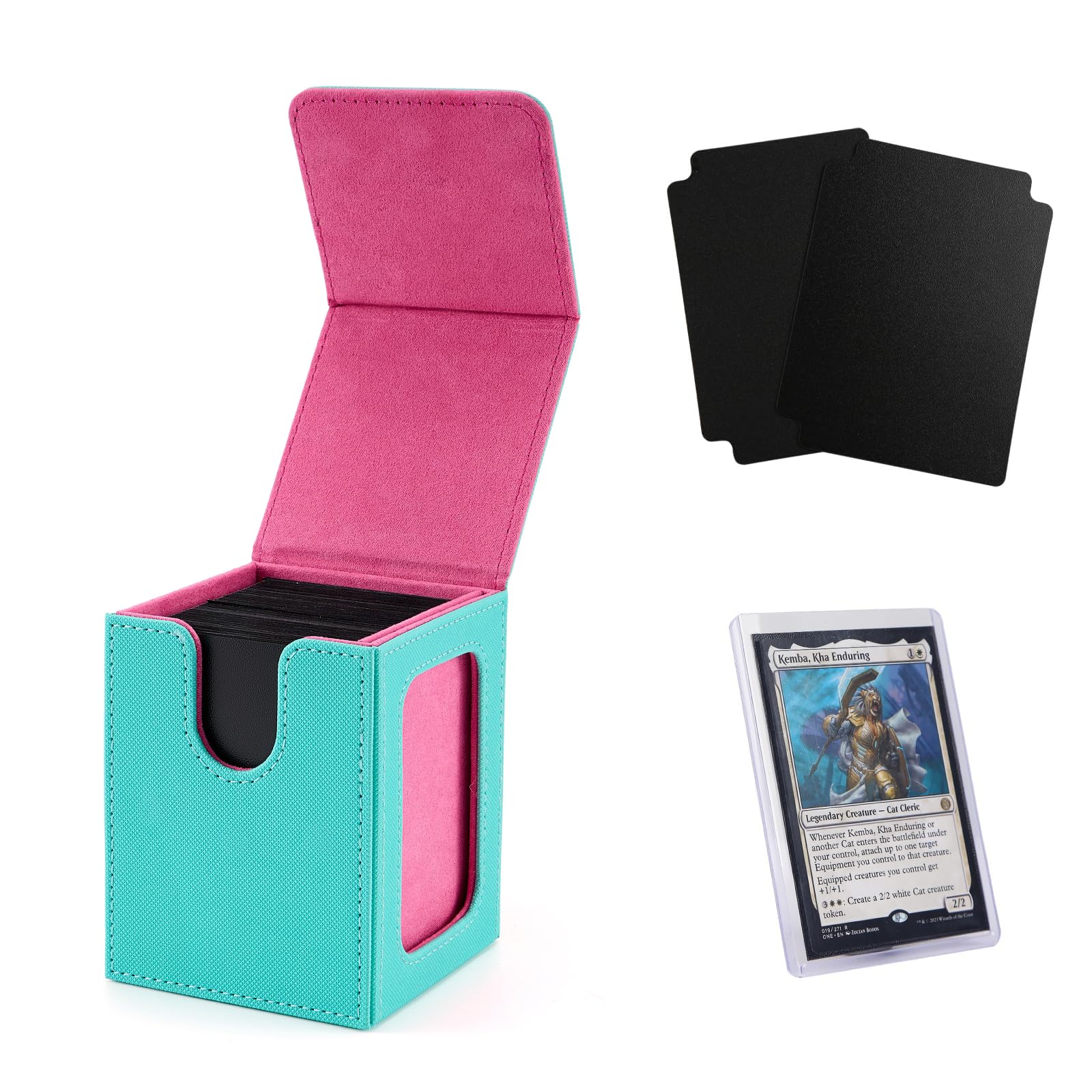 

Кейс для торговых карт Venssu Deck с дисплеем вмещает 100 карт в вертикальном положении, с двумя и одним верхним отделением, кожаный, зеленый с розовым кейс, окно, карты, двойные/тройные протекторы,