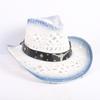 Popular European and American Fashion Hollow Woven Hat Straw Hat Men's and Women's Classic Outdoor Western Denim Straw Hat