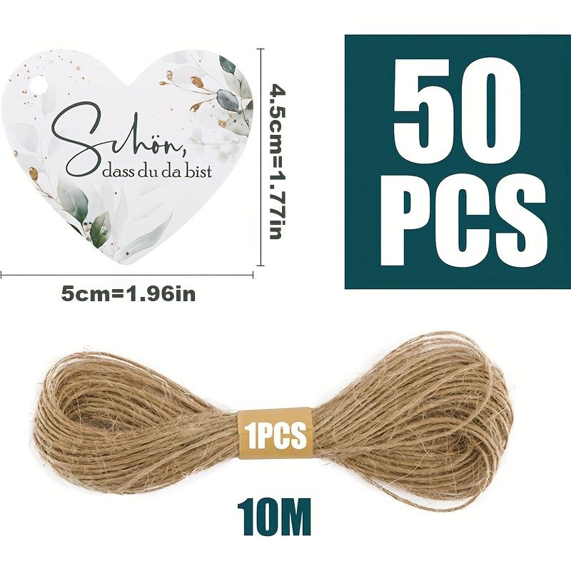 

50Pcs German Language Heart Gift Tags with 10M Jute Twine Eucalyptus Wedding Favors and Party Labels 50pcs/set