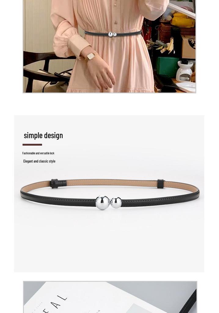 Women's Genuine Leather Adjustable Thin Belt for Suits and Skirts