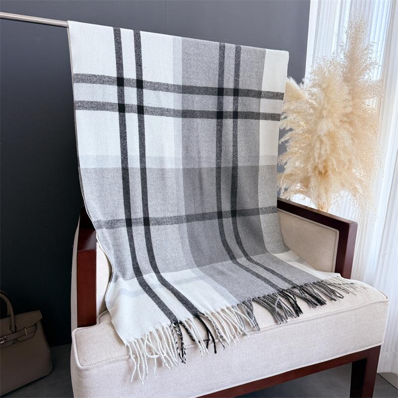 Korean Version of Aesthetic Plaid Autumn and Winter Warm and Cold Scarf Shawl Commuting Versatile Couple Tassel Imitation Cashmere Scarf