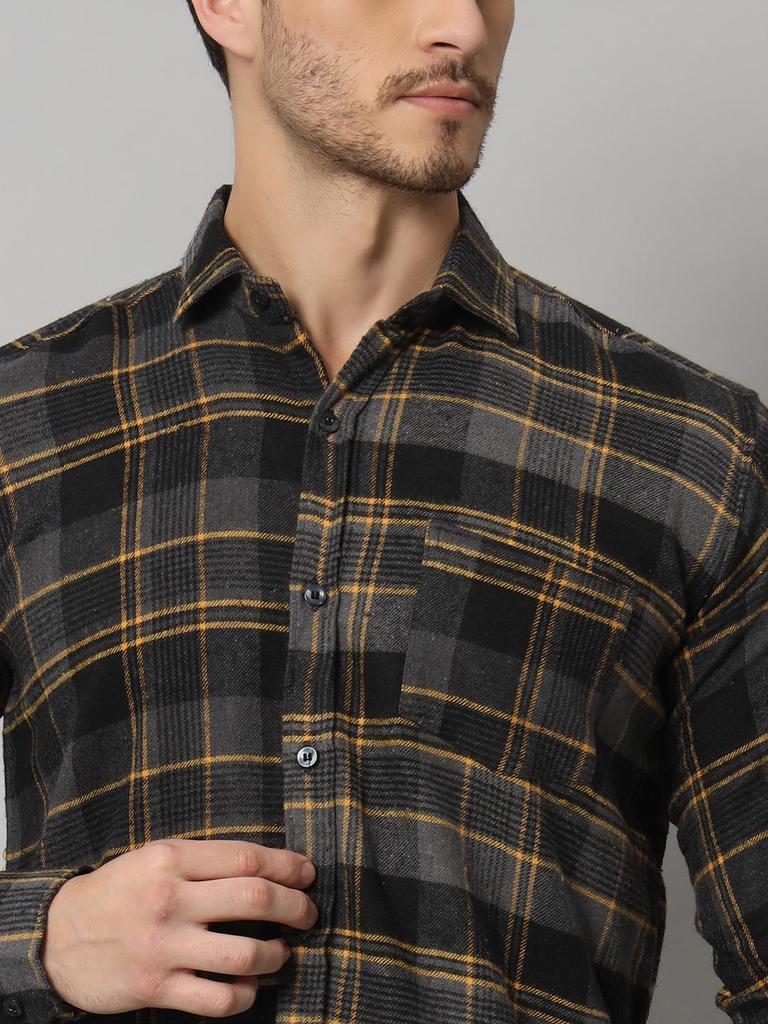Bigreams Men's Yarn-Dyed 100% Cotton Slim Fit Checkered Flannel Shirt For Full Sleeve Shirt