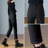 Spring Winter Plus Velvet Women Jeans Button High Waist Solid Pants Pockets Thicken Fashion Casual Straight Trousers