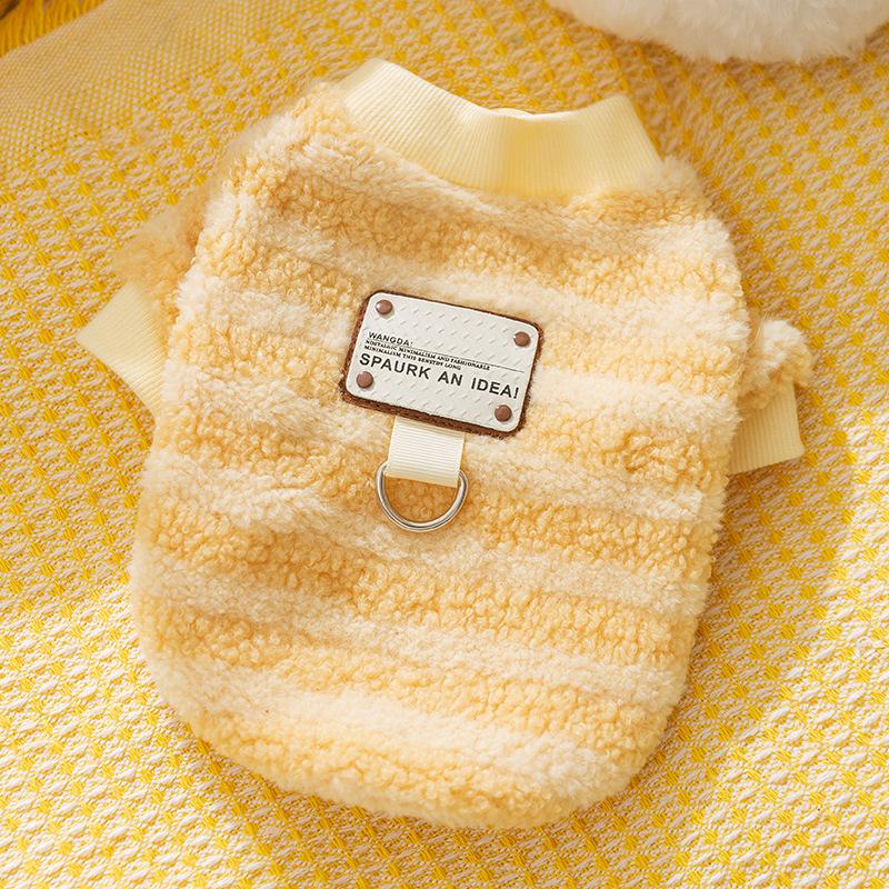 Pet clothes autumn and winter cat kittens keep warm two feet leather label stripes can be pulled down fleece dog cat clothing